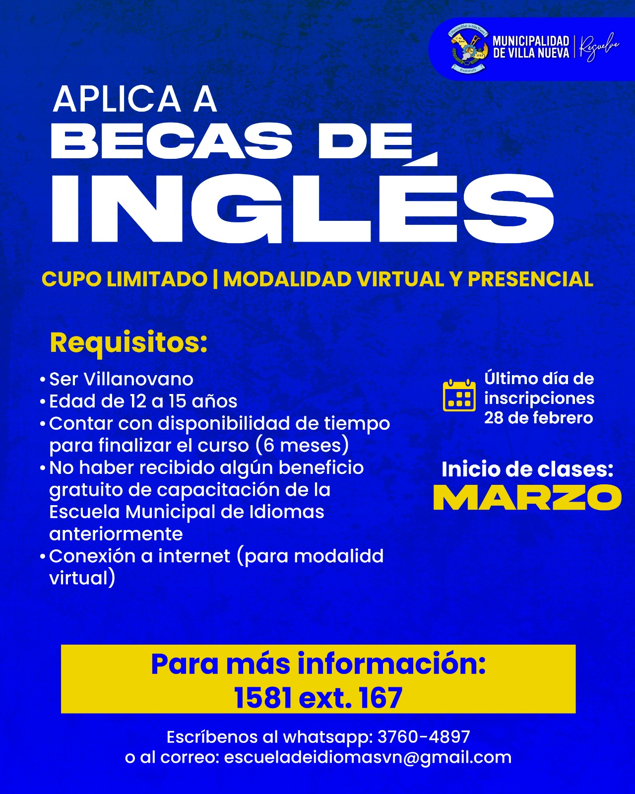 Beca Idioma Inglés 2025 - Municipalidad de Villa Nueva